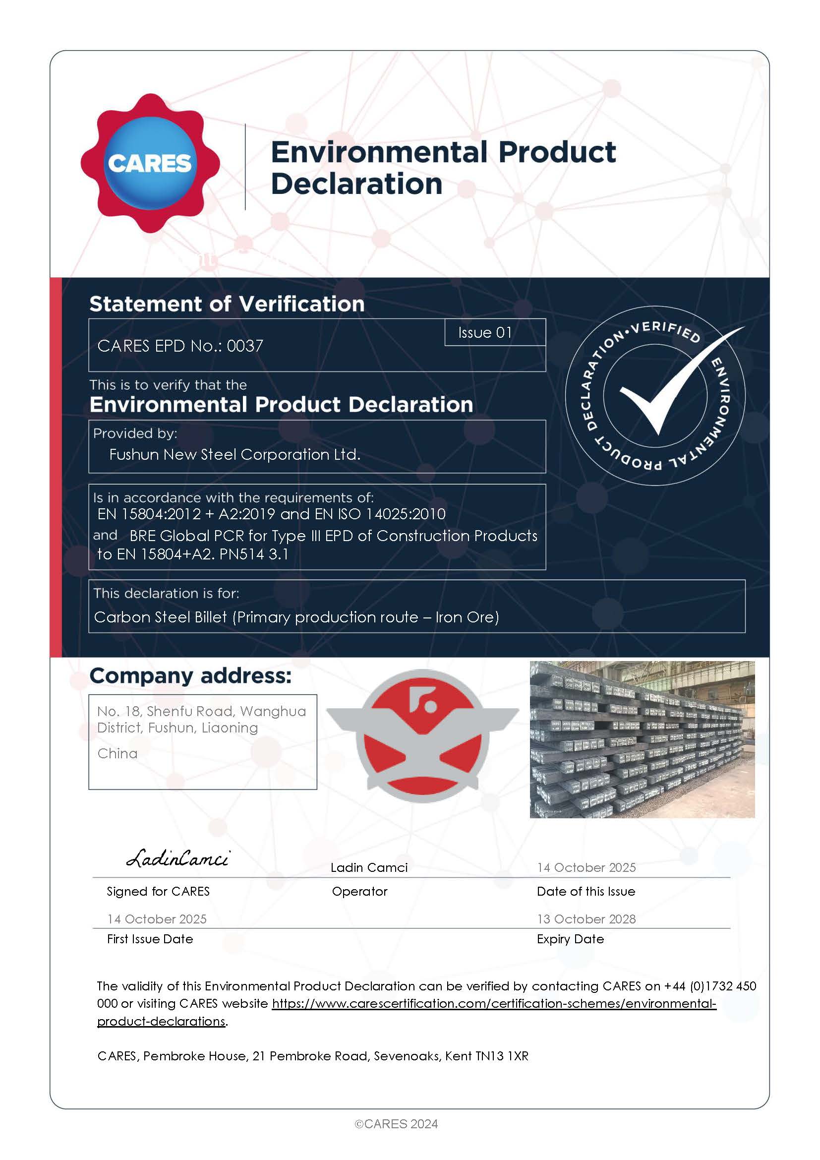 Fushun New Steel Corporation Ltd EPD